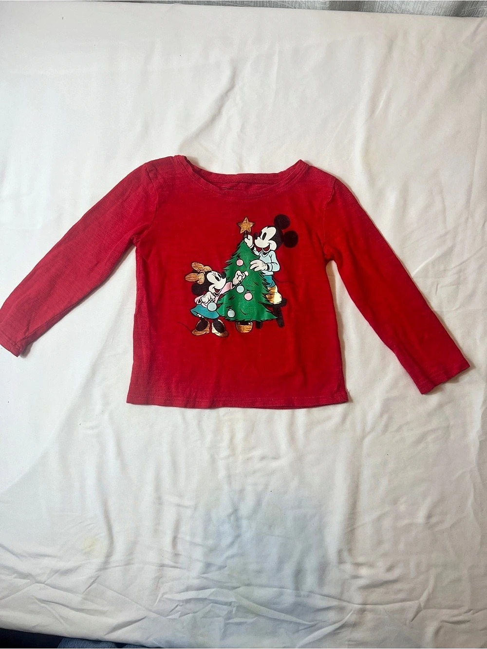 Disney Mickey & Minnie Christmas Girls 2T Red Christmas Long Sleeve Tee
